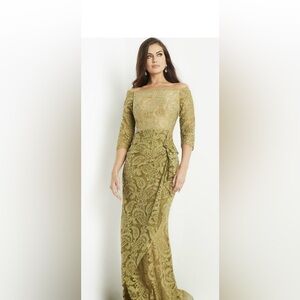 Jovani Womens Green Lace Rhinestone 3/4 Sleeve Mermaid Gown Formal Dress Size 6